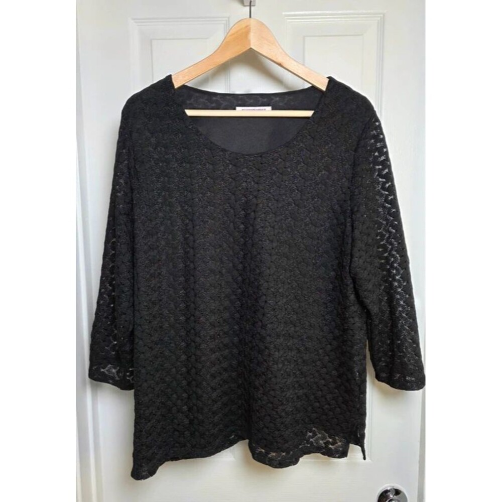 Allison Daley Black Lace Overlay 3/4 Sleeve Blouse Top Plus Size 1X 2X